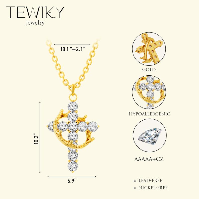 TEWIKY Simple Crown Cross Pendant Choker Necklace For Women & Men & Girls Pretty Necklace For Daily Party Trendy All-match & Exquisite Jewelry  For Black Friday christmas 2024 ornament