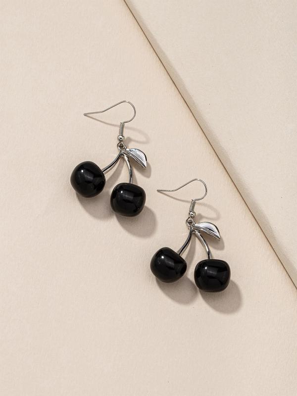 1 Pair Cherry Design Drop Earrings, Fashionable Earrings for Women, Daily Use