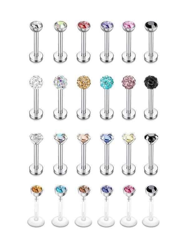 16g Stainless Steel Labret Lip Stud Piercing, with Rhinestone Decor, Cartilage Tragus Piercing Jewelry for Women & Men