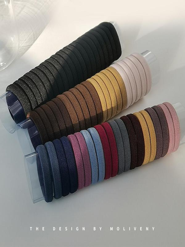 Solid Color Hair Tie Set, Casual Simple Hair Accessories for Women & Girls, Minimalist Headwear Suitable for Thick Hair