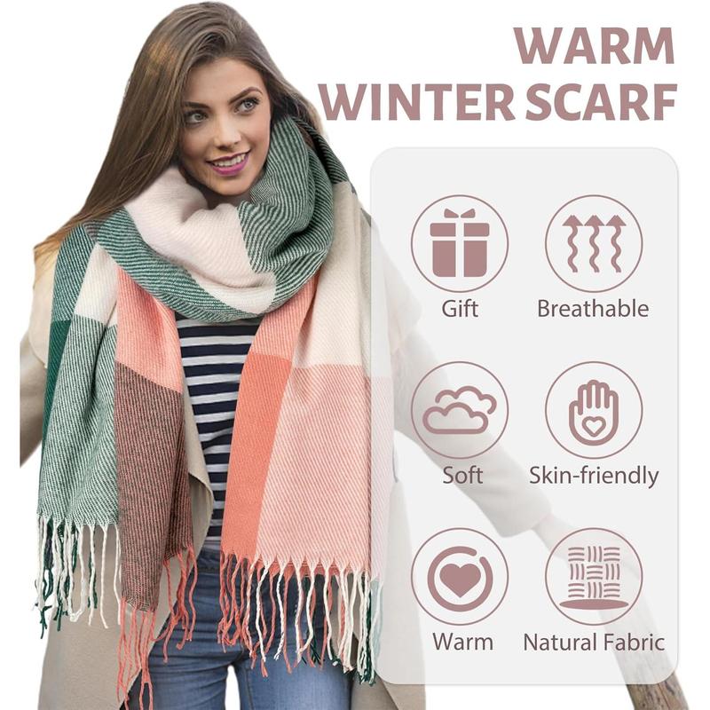 Women's Long Plaid Blanket Scarf Chunky Winter Fall Warm Scarf Big Tartan Scarves Wrap Shawl Ladies Gifts