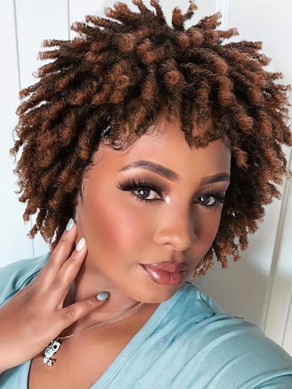 12 Inch Short Afro Curly Wigs for Black Women, Afro Braids Hairstyles Ideas Wigs , Faux Locs Braiding Ombre Synthetic Hair Wigs, Synthetic Full Machine Wigs for Party, Daily Use