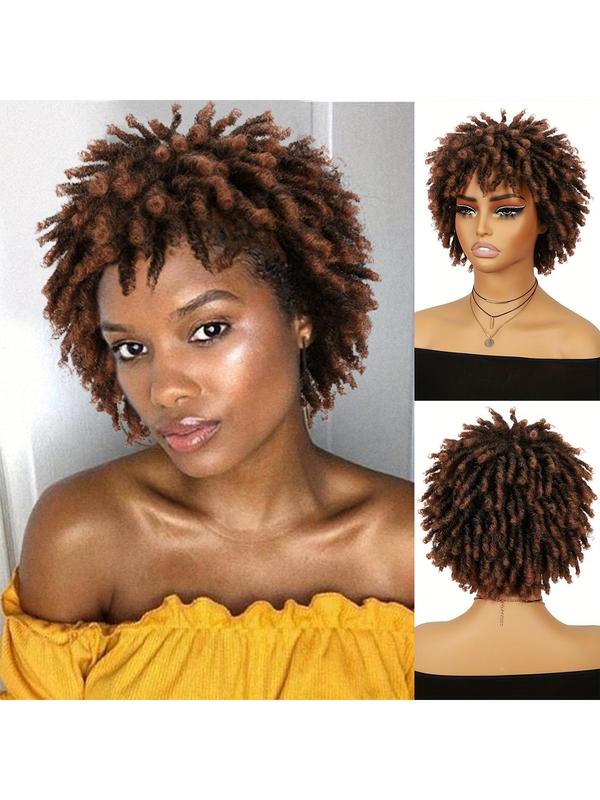 12 Inch Short Afro Curly Wigs for Black Women, Afro Braids Hairstyles Ideas Wigs , Faux Locs Braiding Ombre Synthetic Hair Wigs, Synthetic Full Machine Wigs for Party, Daily Use