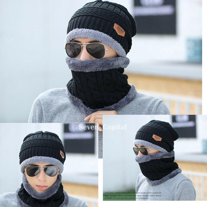 Winter Baggy Slouchy Knit Warm Beanie Hat and Scarf Ski Skull Cap for Men and Women Solid Color