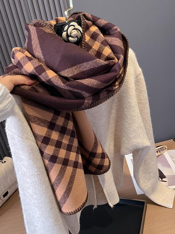 Women's Plaid Pattern Double Sided Pashmina Shawl, Casual Soft Warm Long Scarf for Fall & Winter, Fashion Accessories for Daily Wear