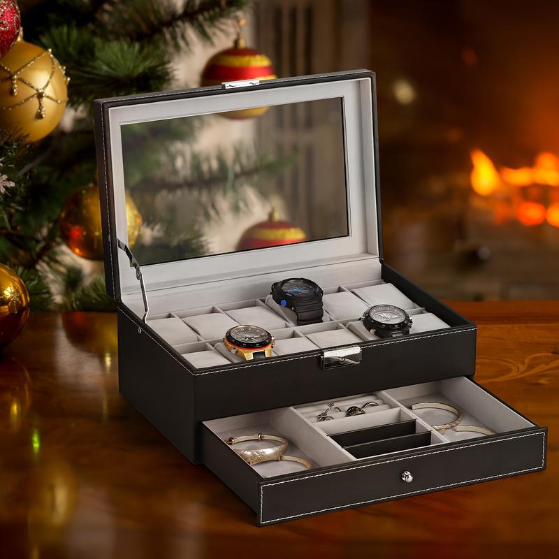 12 Compartments Leather Watch Box Case With Key Watch Case Watch Box Watch Box Organizer, For Men, Woman, Christmas Gift.