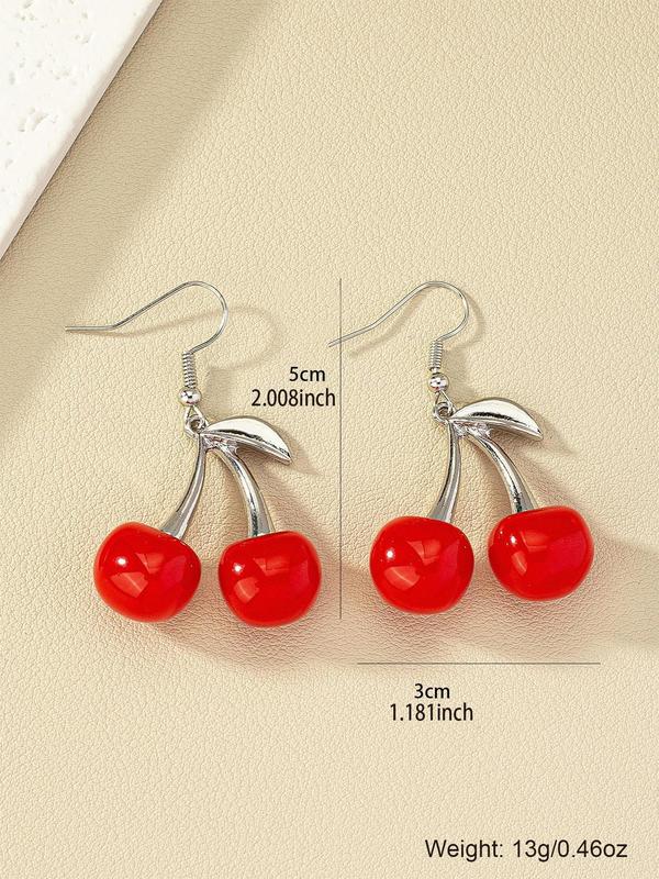 1 Pair Cherry Design Drop Earrings, Fashionable Earrings for Women, Daily Use