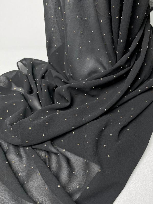 Glitter Rhinestone Decor Long Scarf, Elegant Chiffon Shawl for Women & Men, Fashion Clothes Accessories for Party, Daily Clothing Decor, Trendy All-match & Exquisite Scarf for Birthday Gift