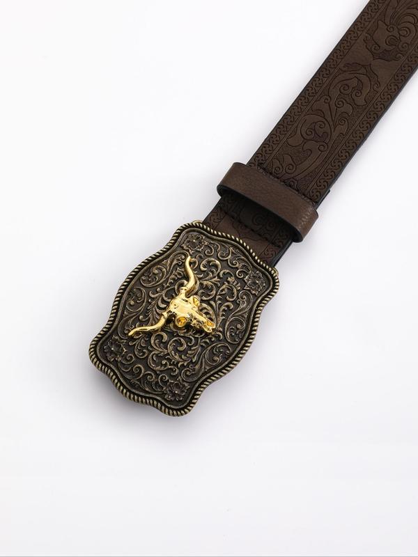 Western Cowboy Style Pu Buckle Belt, Vintage Floral Embossing Belt for Men & Women, Fashion Belt for Party, Trendy All-match & Exquisite Belt for Gift