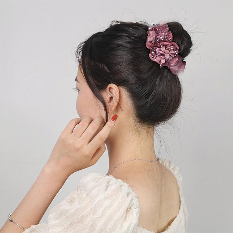 4 PCS Flower Hair Scrunchies for Women Rhinestone Elastic Hair Bands, Ponytail Holders Lace Hair Scrunchies Ties Elastics Bands Rubber Hairbands Hair Accessories for Parties Daily Use