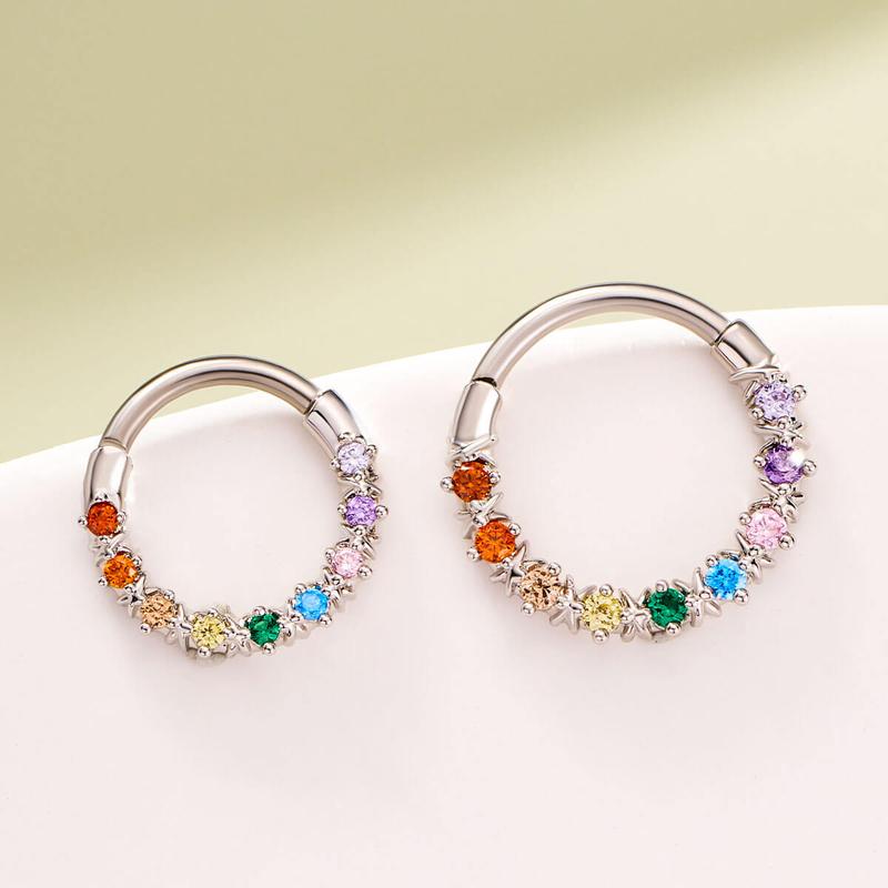 Oufer 16G Colorful CZ Hinged Segment Pretty Septum Ring cz conch