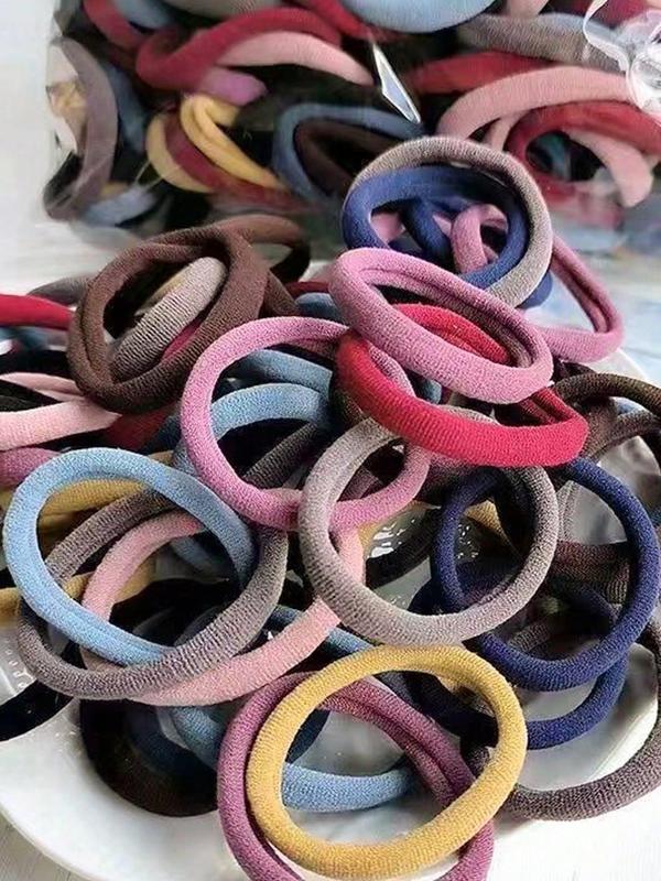 Random Color Hair Ties, 100pcs High Stretch Hair Ties, Casual Simple Hair Accessories for Women & Girls, Minimalist Headwear Suitable for Thick Hair