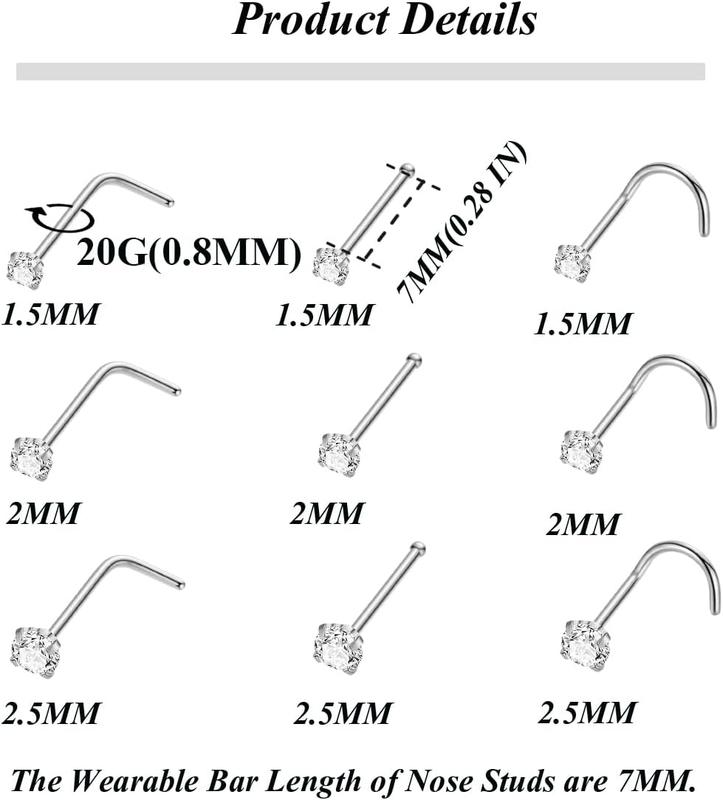 18 count 18G 20G 22G  Steel Nose Rings Hoop for Women Men Nose Studs Double Nose Ring Set Nostril  Jewelry