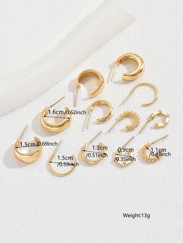 Simple Plain Zinc Alloy Earrings Set, Fashionable and Versatile Daily Casual Accessories for Girls Women, Trendy All-match & Exquisite Dainty Jewelry for Birthday Gift