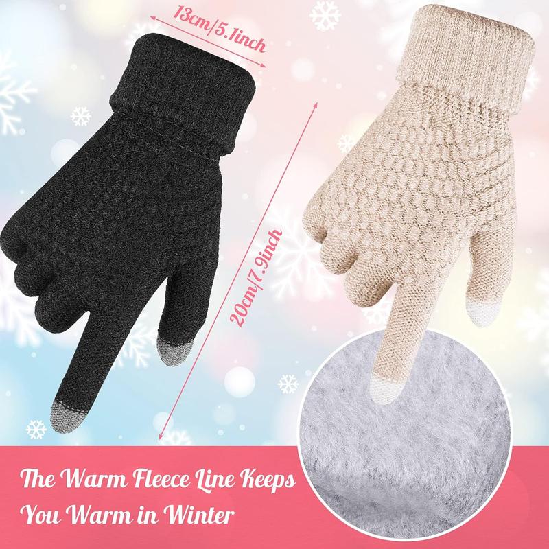 4 count Women Winter Glove and Hat Set Women Winter Hat Touchscreen Gloves Warm Knitted Beanie Hats and Gloves for Women