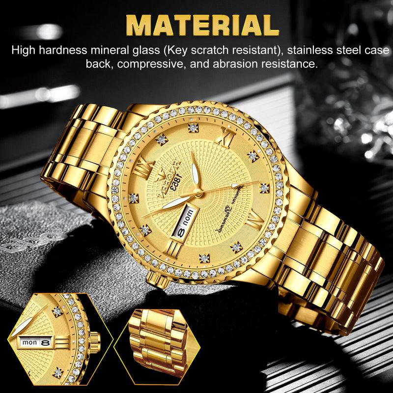 Waterproof Gold Men'S Watch Classic Stainless Steel Quartz Analog Business Gift Does not apply