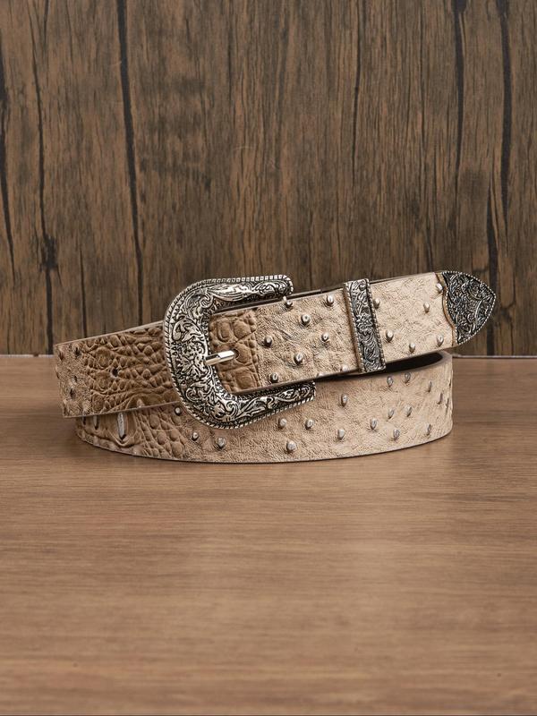 Women's Vintage Crocodile Embossed Western Belt, 2024 New Style Fashionable PU Leather Belt for Jeans, Casual Waistband for Daily Clothing Decor