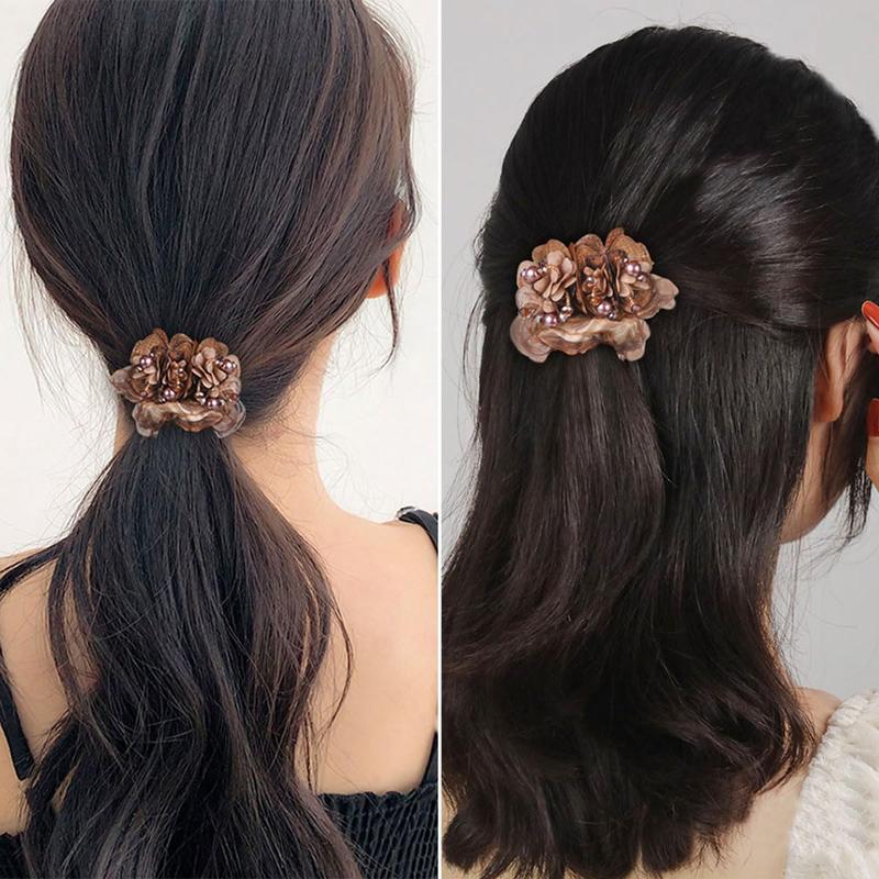 4 PCS Flower Hair Scrunchies for Women Rhinestone Elastic Hair Bands, Ponytail Holders Lace Hair Scrunchies Ties Elastics Bands Rubber Hairbands Hair Accessories for Parties Daily Use