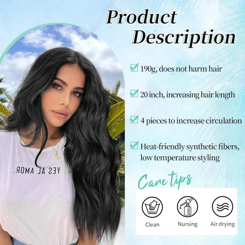 [ KooKaStyle ] Clip- in Synthetic Hair Extensions Long Wavy 4PCS Thick Hairpieces  Double Weft Natural Hair Extensions for Women