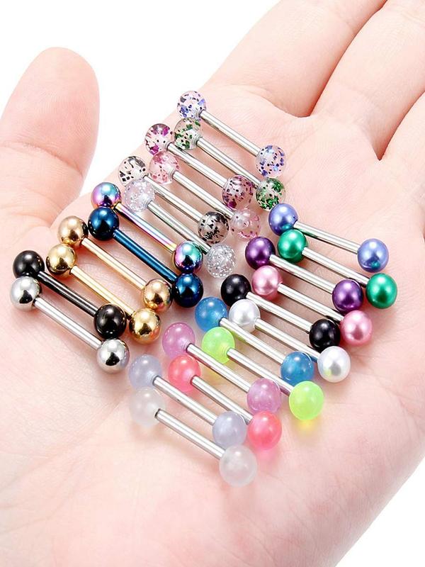 Simple Mixed Color Stainless Steel Barbell Bars Piercing Tongue Nail, 24pcs Fashion Accessories for Both Men & Women for Daily Wear, Trendy All-match & Exquisite Jewelry for Birthday Gift