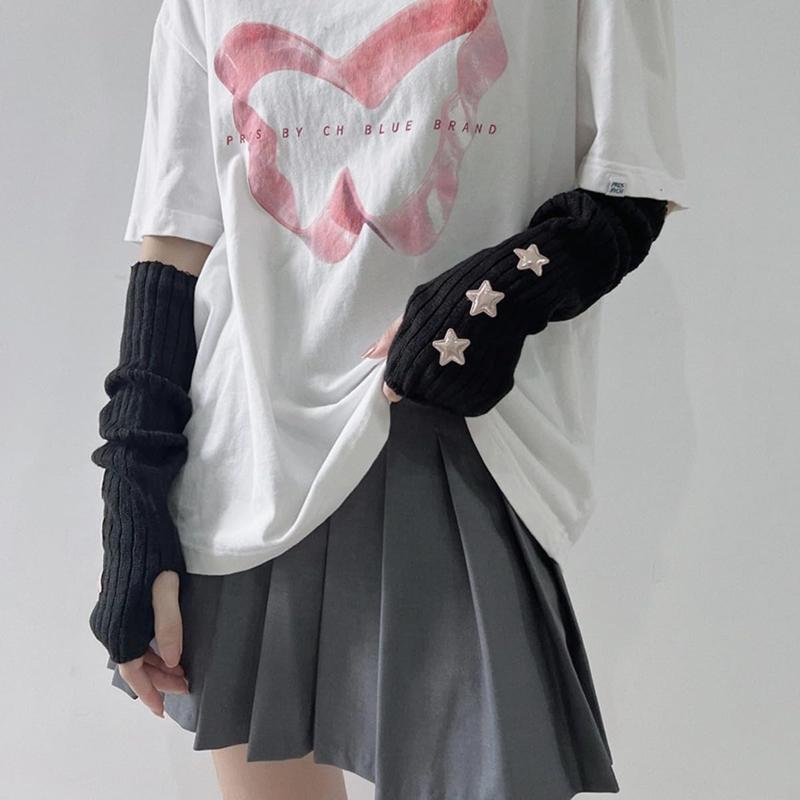 Cute Y2K Star Arm Warmers Kawaii Half Finger Adorable Accesspties for Teen Girl Glove Gyaru Harajuku Arm Sleeve