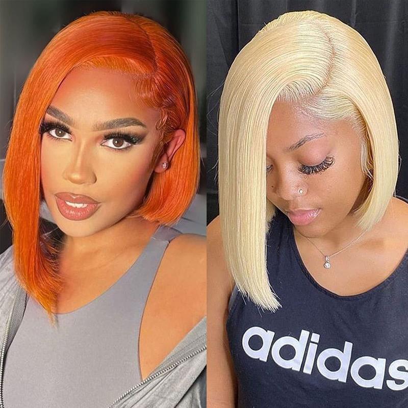 [SUPER DEAL] 13x4 Short Bob 613 Blonde Bob Wig Human Hair Ginger Straight Lace Front Wig HD Transparent Lace Frontal Wigs For Women