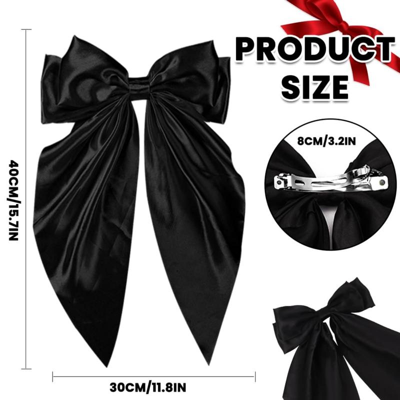 6PCS Big Hair Bows Clips for Woman Long Tail Soft Ribbon Silky Satin Bows Barrettes Hair Clips for Woman Hair Accessories (6 Color)