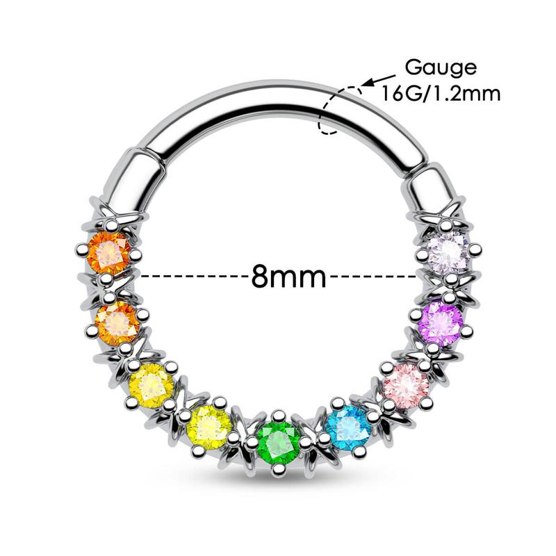 Oufer 16G Colorful CZ Hinged Segment Pretty Septum Ring cz conch