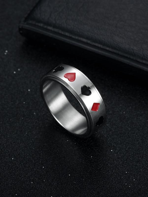 Punk Playing Card Pattern Stainless Steel Rotatable Ring, Fashion Jewelry for Men & Women, Classic Fashion Accessories for Daily Wear