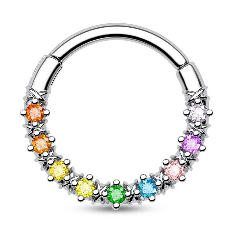 Oufer 16G Colorful CZ Hinged Segment Pretty Septum Ring cz conch