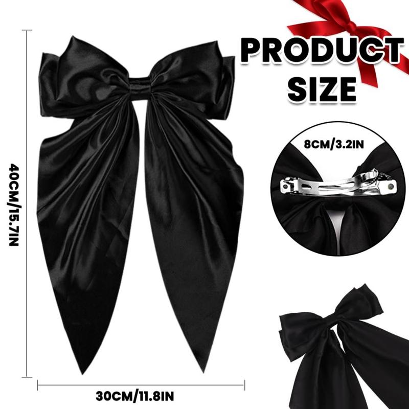 6PCS Big Hair Bows Clips for Woman Long Tail Soft Ribbon Silky Satin Bows Barrettes Hair Clips for Woman Hair Accessories (6 Color)