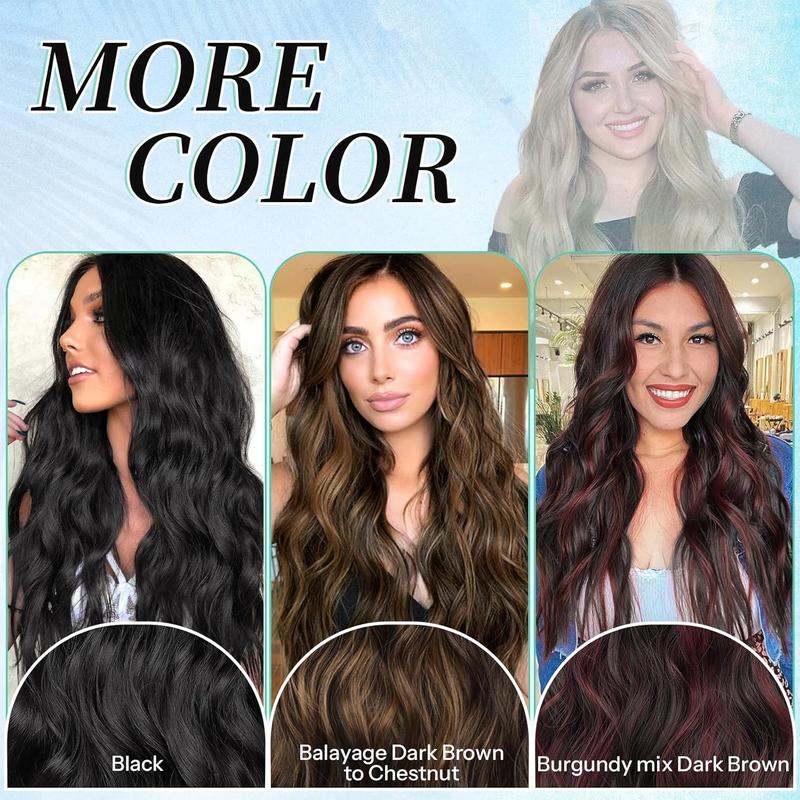 [ KooKaStyle ] Clip- in Synthetic Hair Extensions Long Wavy 4PCS Thick Hairpieces  Double Weft Natural Hair Extensions for Women