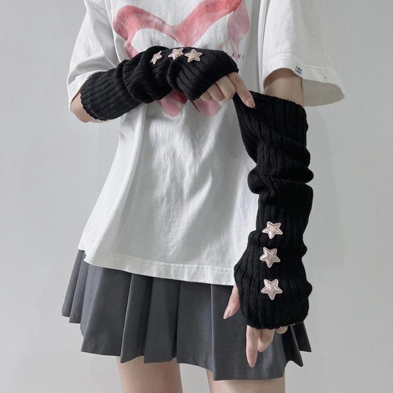 Cute Y2K Star Arm Warmers Kawaii Half Finger Adorable Accesspties for Teen Girl Glove Gyaru Harajuku Arm Sleeve