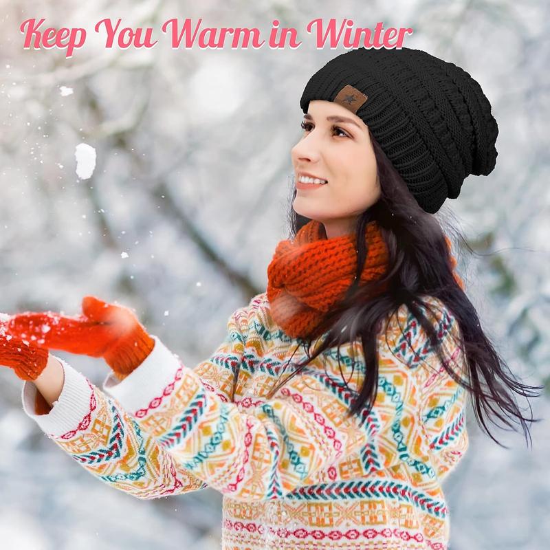 4 count Women Winter Glove and Hat Set Women Winter Hat Touchscreen Gloves Warm Knitted Beanie Hats and Gloves for Women