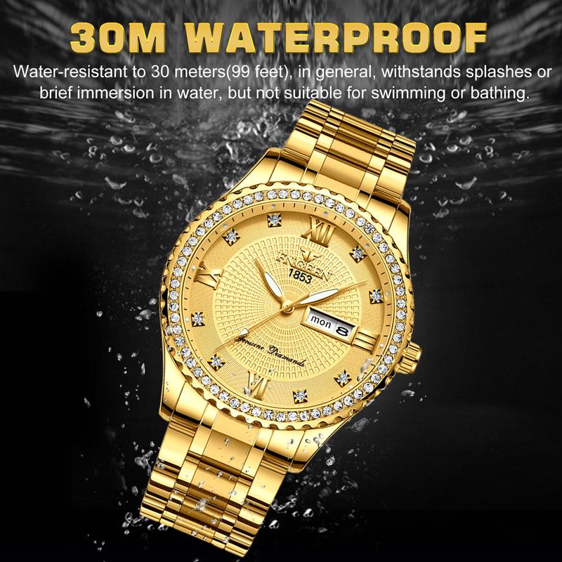 Waterproof Gold Men'S Watch Classic Stainless Steel Quartz Analog Business Gift Does not apply