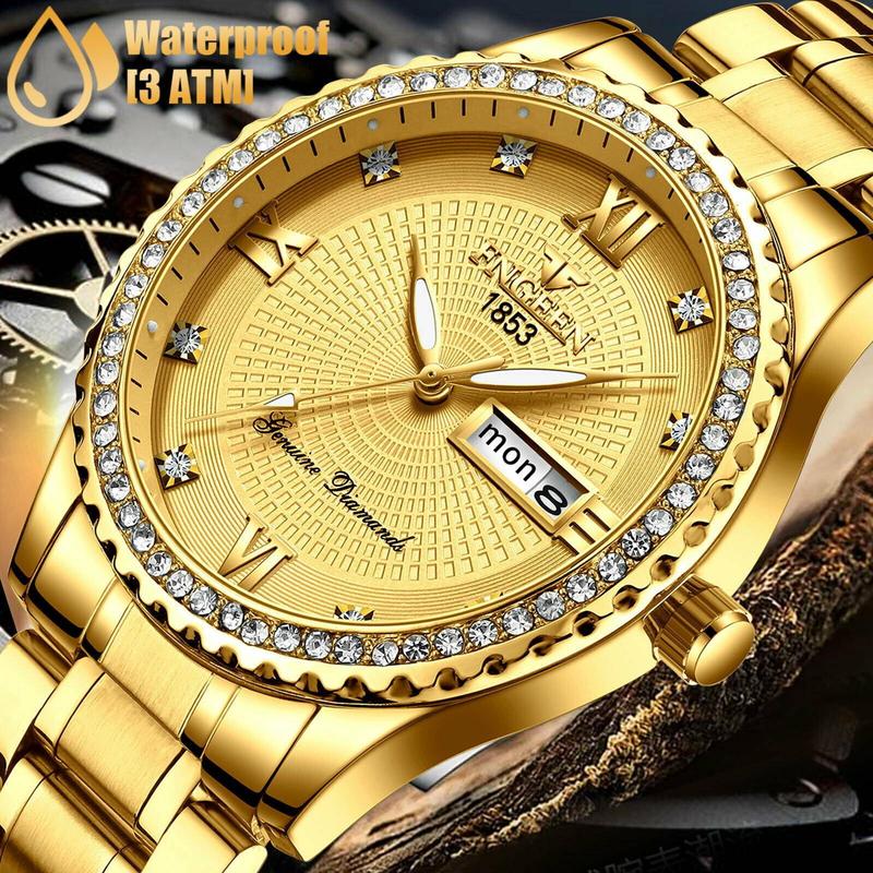 Waterproof Gold Men'S Watch Classic Stainless Steel Quartz Analog Business Gift Does not apply