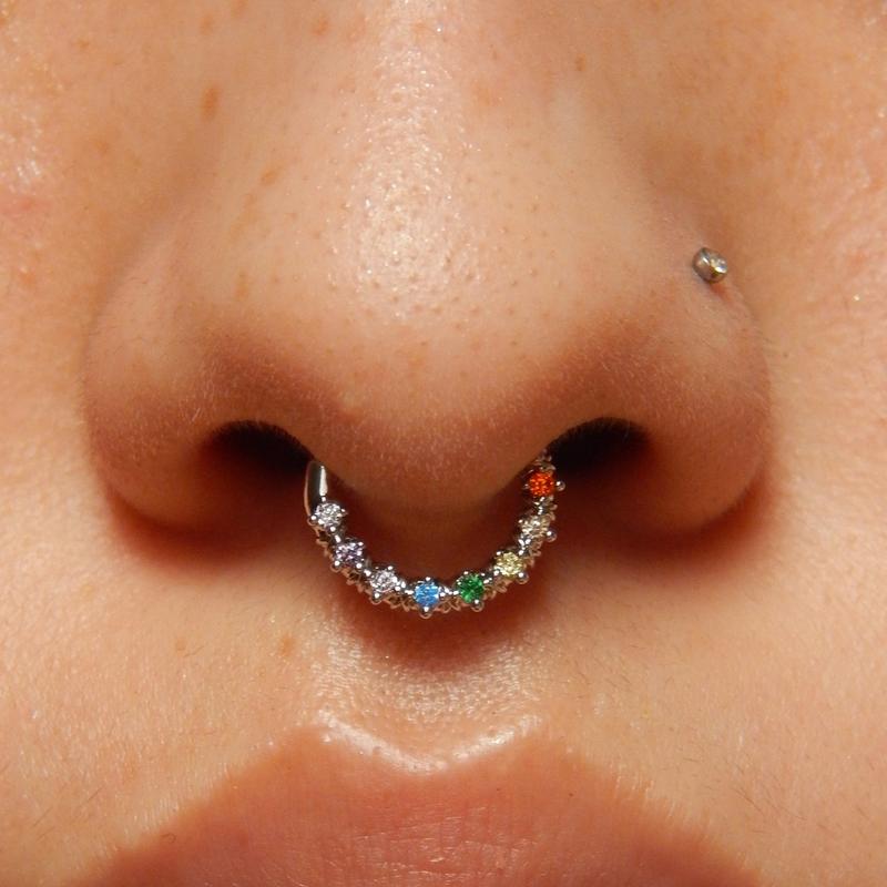 Oufer 16G Colorful CZ Hinged Segment Pretty Septum Ring cz conch