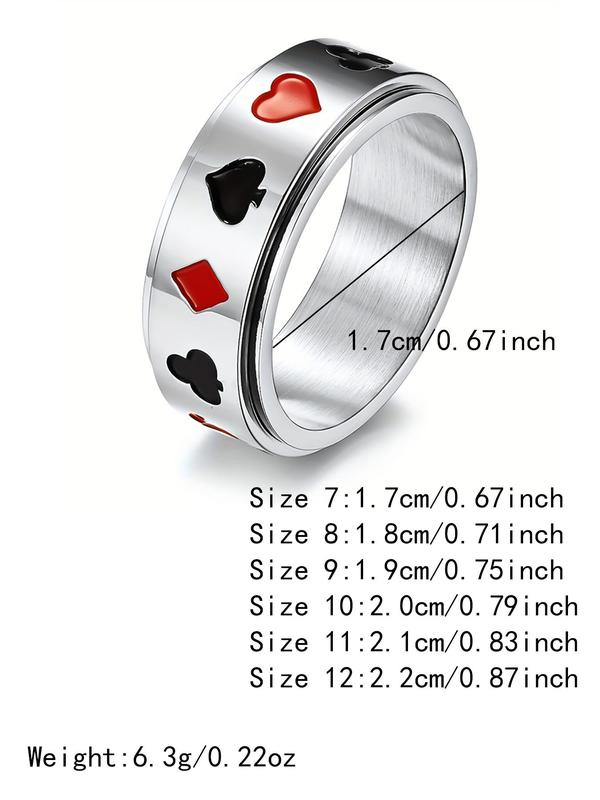 Punk Playing Card Pattern Stainless Steel Rotatable Ring, Fashion Jewelry for Men & Women, Classic Fashion Accessories for Daily Wear