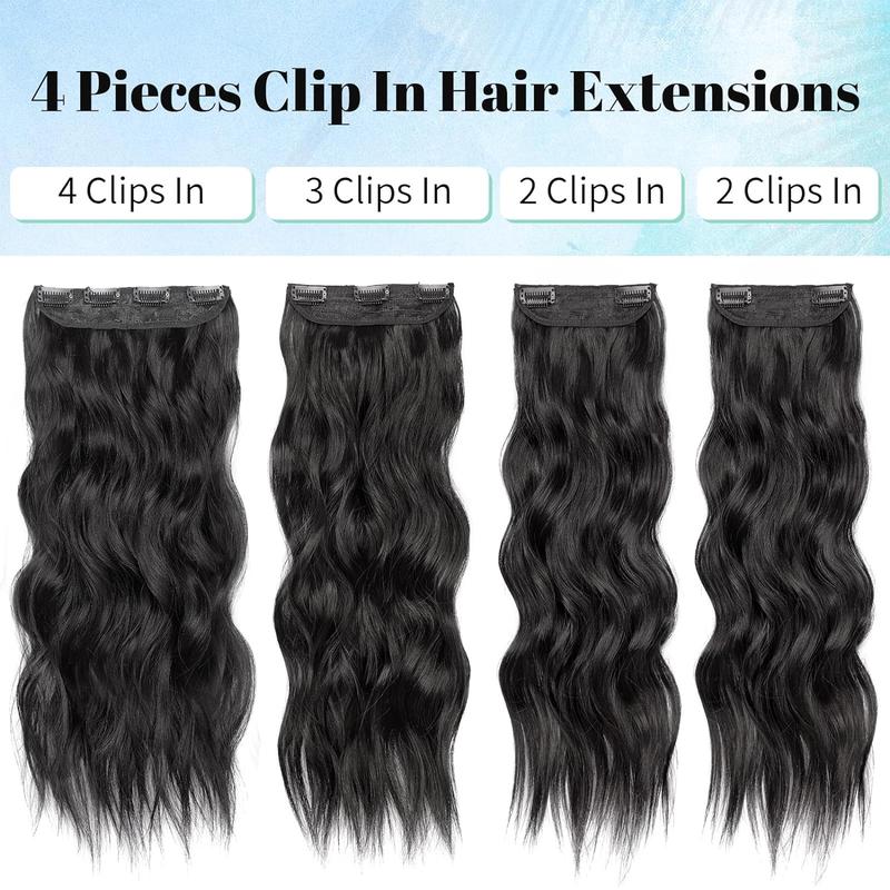 [ KooKaStyle ] Clip- in Synthetic Hair Extensions Long Wavy 4PCS Thick Hairpieces  Double Weft Natural Hair Extensions for Women