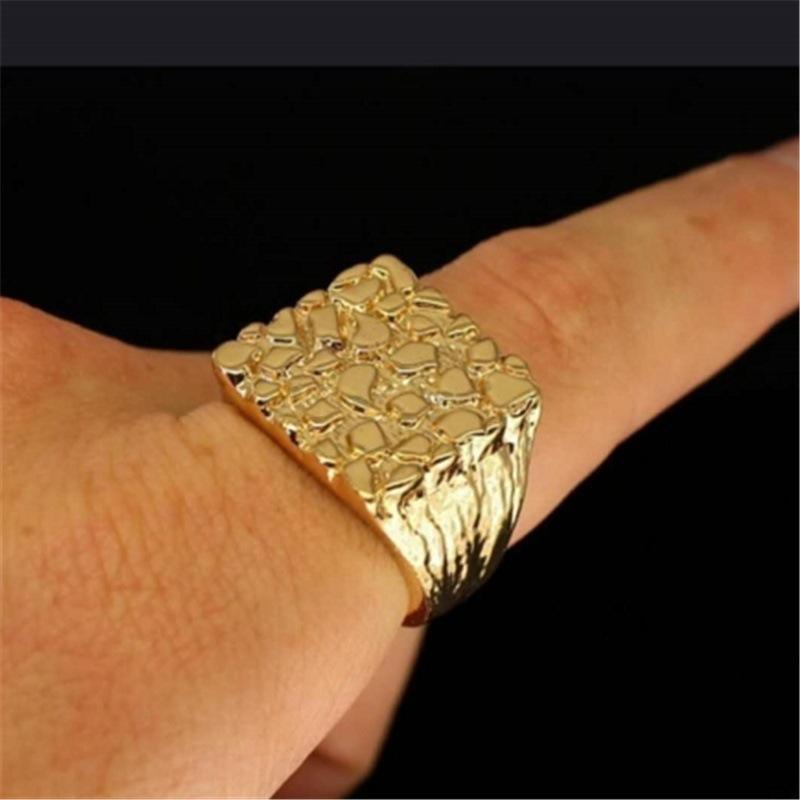 nugget ring Electroplated Gold Geometric Square Pattern Pretty Ring nugget jewelry