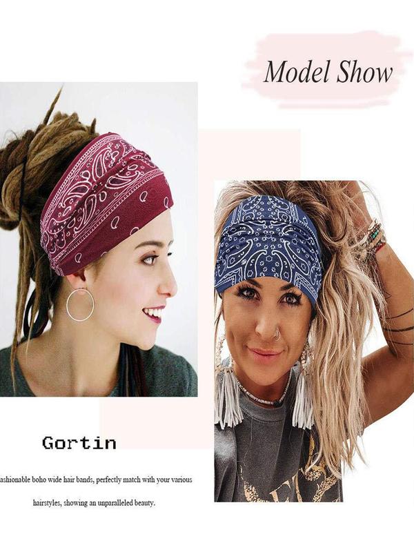 Boho Paisley Print Knotted Hair Band, 2024 New Style Casual Elastic Hair Band for Women & Men, Fashion Hair Accessories for Daily Yoga, Workout, Running Wear