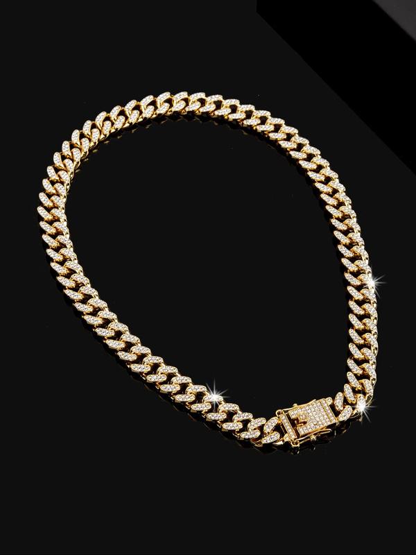 Rhinestone Decorated Chain Necklace Bracelet, 1 Count Street Trendy Cuban Link Chain Necklace, Fashion Jewelry Accessories for Men & Women As Gift