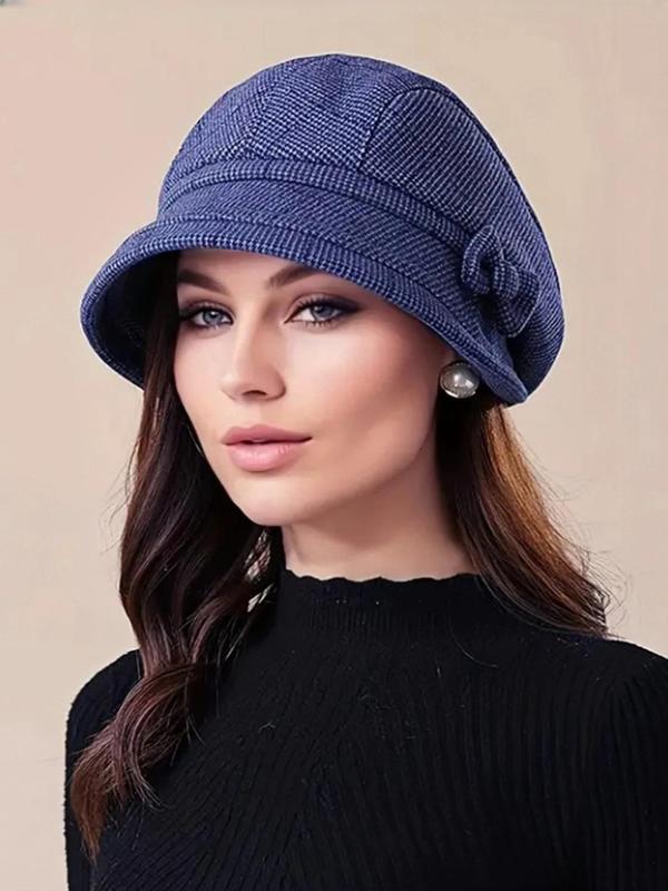 Women's Elegant Plaid Pattern Bow Decor Beret, Casual Trendy Hat for Fall & Winter, Fashion Accessories for Women & Girls