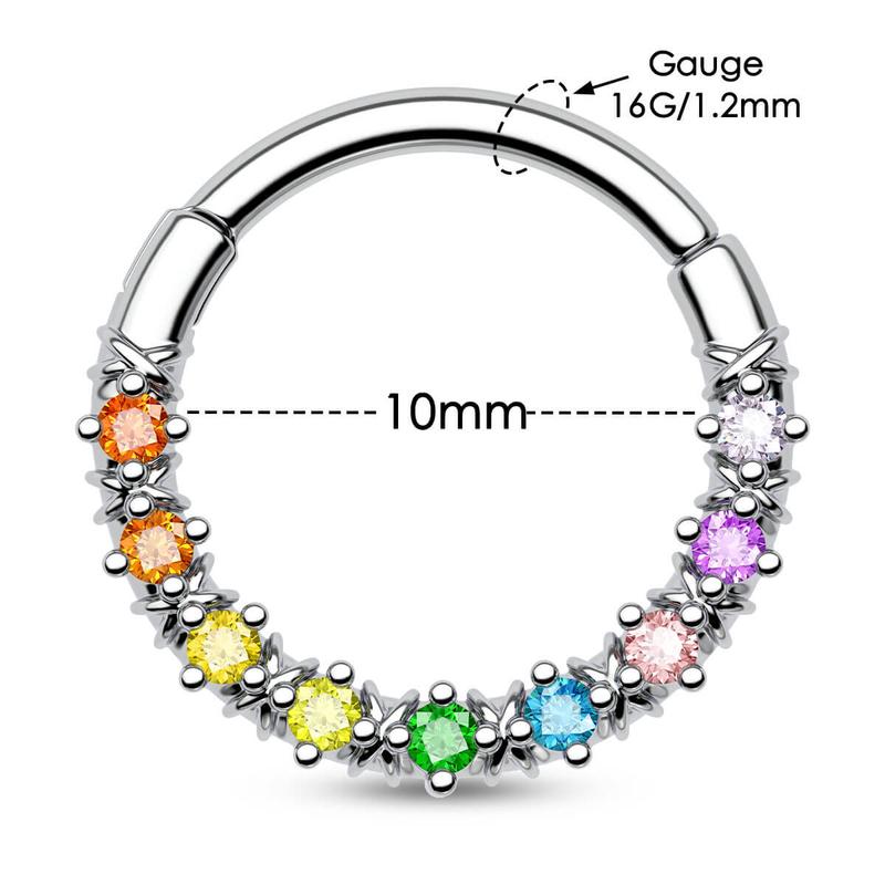 Oufer 16G Colorful CZ Hinged Segment Pretty Septum Ring cz conch