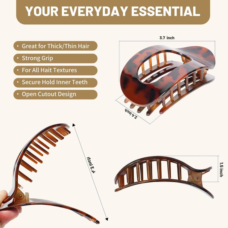 Flat Hair Clips for Women, 6 Pack Ergonomic Curved Hair Claw Clips for Thick Thin Curly Hair, Strong Hold No Slip Grip Hair Claw Clips for All Hair Textures, Leopard Print