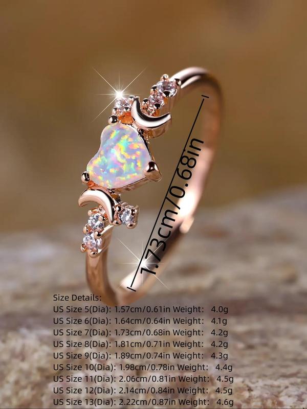 Women's Elegant Rhinestone Decorated Heart Design Ring, Fashion Moon Decor Rings Jewelry for Party, Daily Clothing Decor, Trendy All-match & Exquisite Jewelry for Birthday Gift