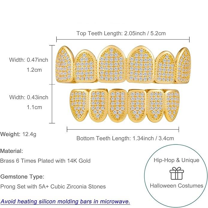 Free one！Upgrade your smile with style: Punk-style tooth grill with cubic zirconia - a dazzling top and bottom setting「Above and below Upper teeth + lower teeth 」