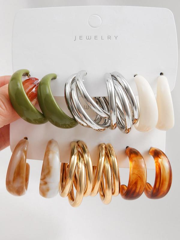 Mixed Shape Resin C-shaped Hoop Earrings Set, Fashion Jewelry Accessories for Women & Girls for Party, Trendy All-match Jewelry for Birthday Gift