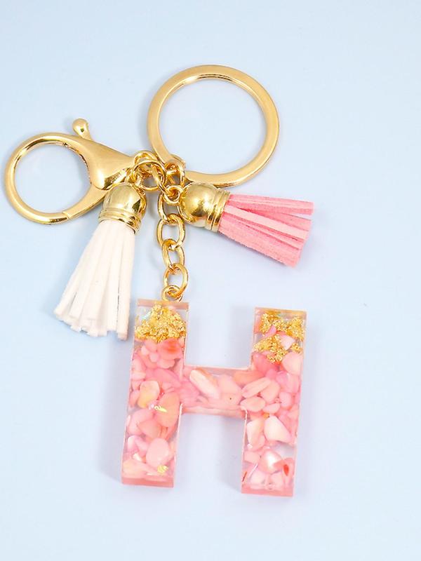 Fashion Letter Charm Tassel Decor Keychain, All-match Resin Keychain for Men & Women for Bag & Car