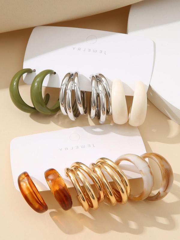 Mixed Shape Resin C-shaped Hoop Earrings Set, Fashion Jewelry Accessories for Women & Girls for Party, Trendy All-match Jewelry for Birthday Gift